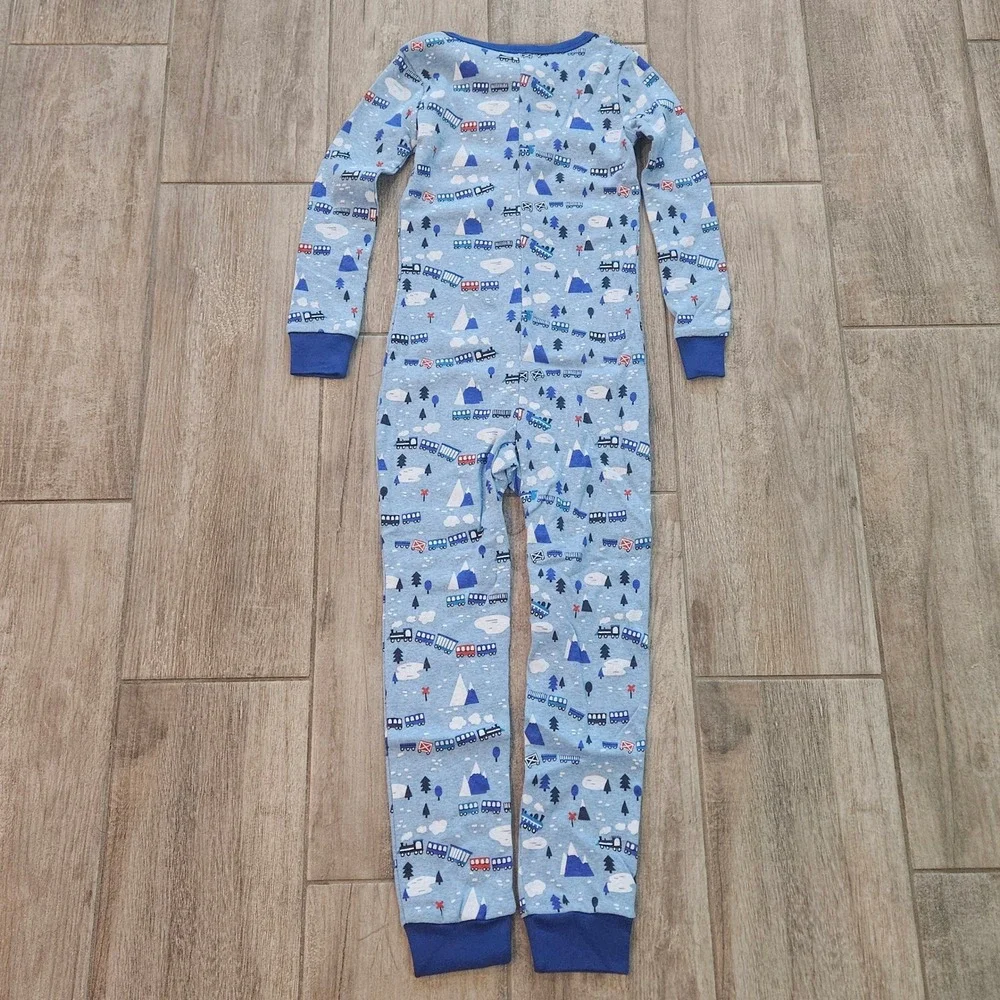 Gymboree Train Pajamas Kids 6 Blue Mountain Print NEW Cotton Zip One Piece Sleep